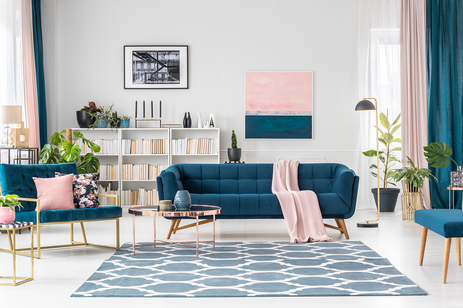 Teal and Pink Living Room